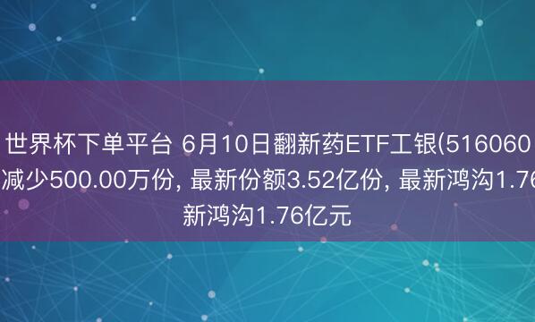 世界杯下单平台 6月10日翻新药ETF工银(516060)份额减少500.00万份， 最新份额3.52亿份， 最新鸿沟1.76亿元